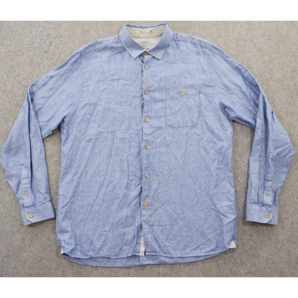 Ted Baker Shirt Mens Extra Large Blue Button Up Long Sleeve Linen Chambray